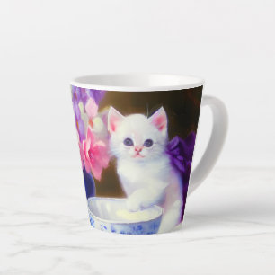 Vintage White Kitten mit Lila Band Milchtasse