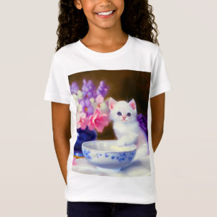 Vintage White Kitten mit Lila Band T-Shirt