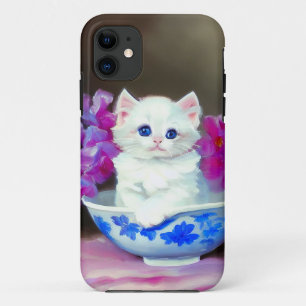 Vintage White Kitten mit rosa Blume Case-Mate iPhone Hülle