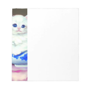 Vintage White Kitten mit rosa Blume Notizblock