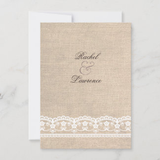 Vintage White Lace & Burlap Wedding Einladung