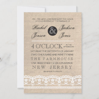 Vintage White Lace & Burlap Wedding Einladung
