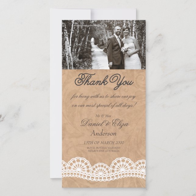 Vintage White Lace Wedding Danke Foto Card (Vorderseite)