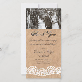 Vintage White Lace Wedding Danke Foto Card