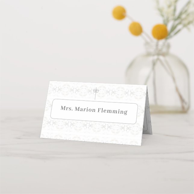 Vintage White Lace Wedding Platzkarte (Vorderseite)