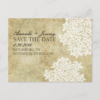 Vintage White Queen Anne's Lace Save the Date Ankündigungspostkarte