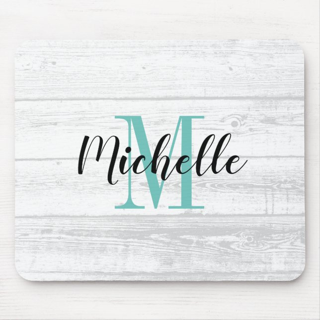 Vintage white wood grain panel custom monogram mousepad (Vorne)