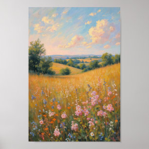 Vintage-Wiesen-Wildblumen-Landschaftswandkunst Poster