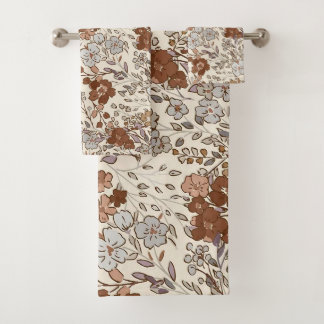 Vintage-Wild-Blumen-Braun-Blume-Natur-Muster Badhandtuch Set