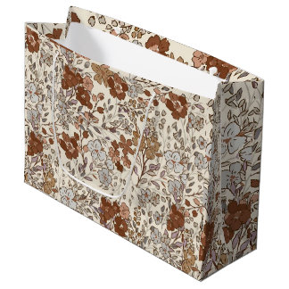 Vintage-Wild-Blumen-Braun-Blume-Natur-Muster Große Geschenktüte