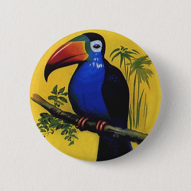 Vintage wild lebende Tiere, tropischer Touch im Ba Button (Vorderseite)