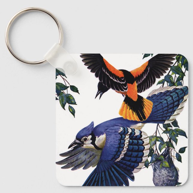 Vintage wild lebende Tiere Vögel, blaue Jay fliege Schlüsselanhänger (Vorderseite)