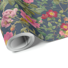 Vintage Wild Rose Geschenkpapier in Mitternachtsbl