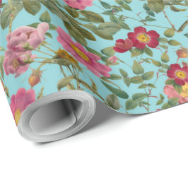 Vintage-Wild-Rose-Geschenkpapier in Poolblau Geschenkpapier