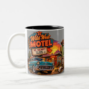 Vintage-Wild-West-Motel-Route-66-Kaffeetasse Zweifarbige Tasse