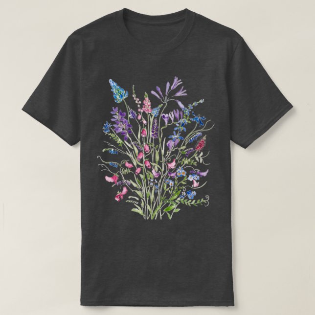 Vintage WildBlume Anordnung Aquarell 2020 T-Shirt (Design vorne)