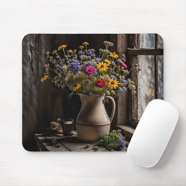 Vintage Wildblume Bouquet Mousepad (Mit Mouse)
