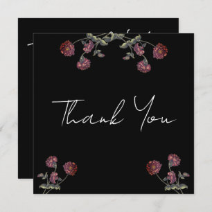 Vintage Wildblume Brautparty Schwarz Dankeskarte