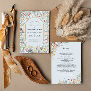 Vintage Wildblume Dusty Blue Wedding Details und Einladung