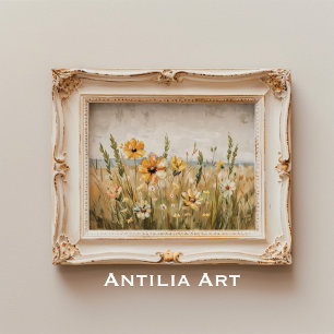 Vintage Wildblume Feldmalerei Frühjahrslandschaft Poster