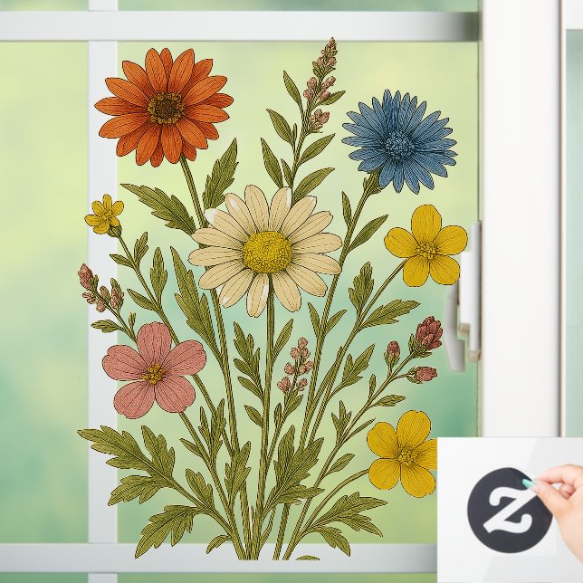 Vintage-Wildblume Fensteraufkleber (Zuhause)