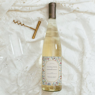 Vintage Wildblume Fern Beige Hochzeit Weinetikett