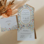 Vintage Wildblume Fern Dusty Blue Wedding All In One Einladung<br><div class="desc">Diese Vintage Wildblume Farn staubblaue Hochzeit alles in einem einladenden Design ist eine elegante Anordnung von klassischen goldgeometrischen Rahmen mit zarten boho blumengeschmückten Bouquets und Stiele. Mit einer Palette von zeitlosen, hellblauen Hintergründen, klassischen schwarzen Typografien und farbenfrohen Wildblumen, schaffen Sie ein romantisches Ambiente, das sich durch eine schöne und polierte...</div>