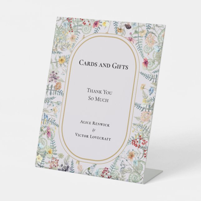 Vintage Wildblume Fern Lavendel Karten und Geschen Sockelschild (Vorderseite)