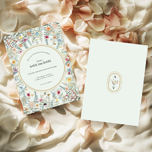 Vintage Wildblume Fern Mint Green Wedding Save The Date