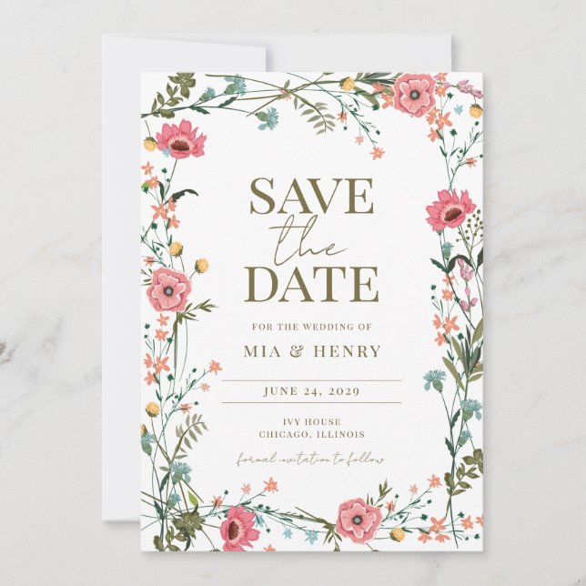 Vintage Wildblume Hochzeit Foto Save the Date Einladung (Vorderseite)