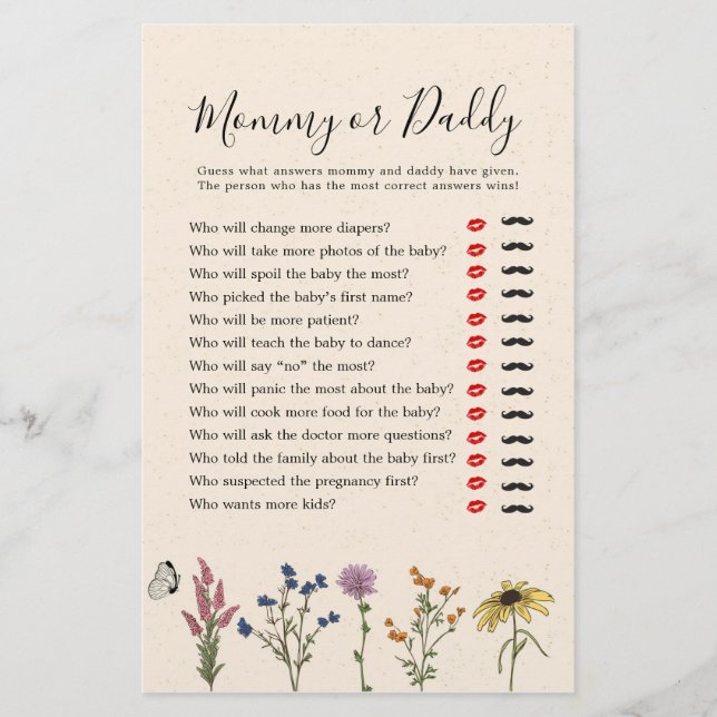 Vintage Wildblume Kinderdusche Mommy oder Daddy (Vorderseite)