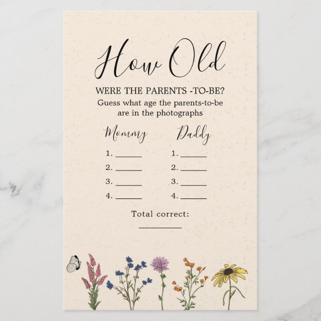 Vintage Wildblume Kinderdusche wie alt die Eltern (Vorderseite)