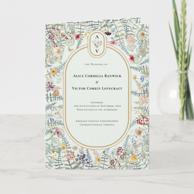 Vintage Wildblume Mint Green Wedgram Programm (Vorderseite)