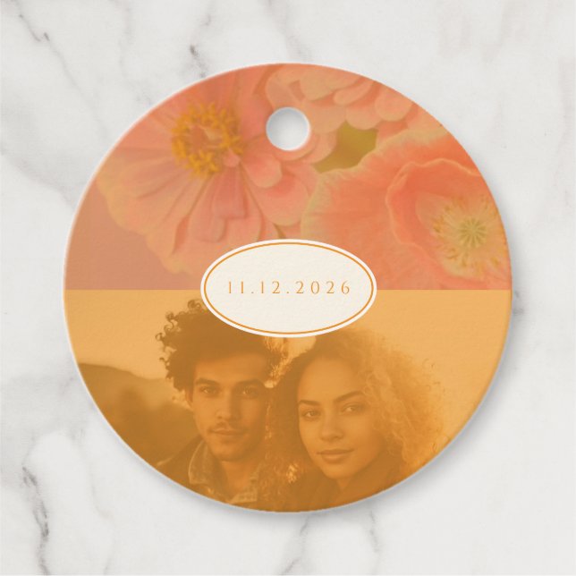 Vintage Wildblume Pink Poppy Hochzeit Geschenkanhänger (Vorderseite)