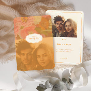 Vintage Wildblume Pink Poppy-Hochzeitsmonogramm Dankeskarte