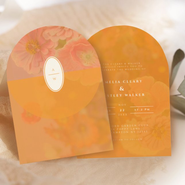 Vintage Wildblume Pink Poppy-Hochzeitsmonogramm Einladung (Von Creator hochgeladen)