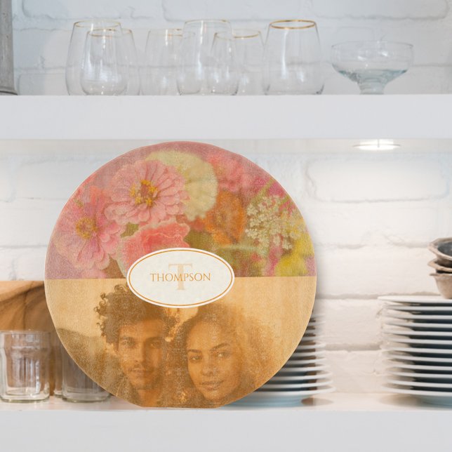 Vintage Wildblume Rosa Foto Monogramm Schneidebrett (Von Creator hochgeladen)