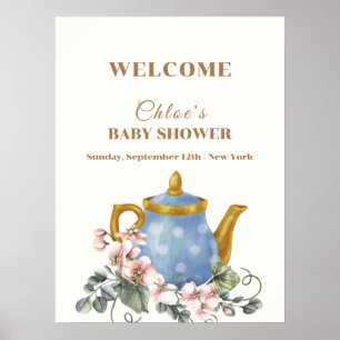 Vintage Wildblume Teekanne Kinderdusche Empfang Poster
