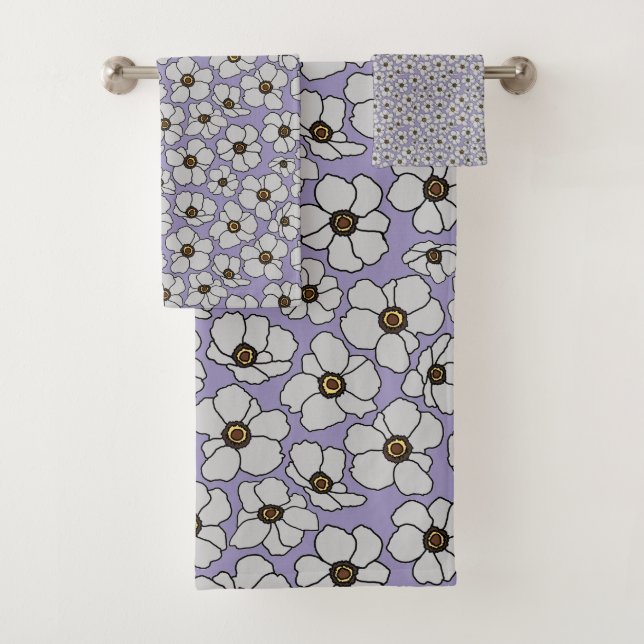 Vintage Wildblumen auf Lavendel  Badhandtuch Set (Insitu)