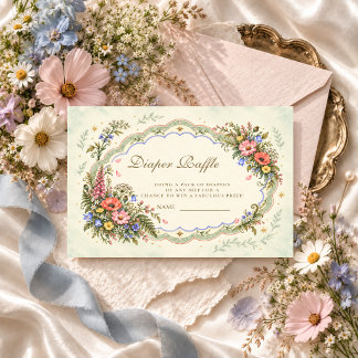 Vintage-Wildblumen-Baby-Party-Windeln-Raffle Begleitkarte