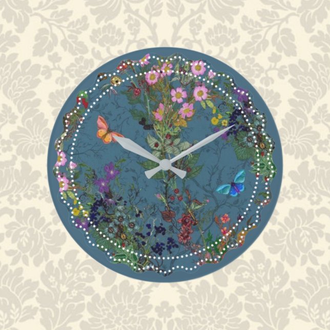 Vintage Wildblumen blau Acrylmauer Uhr (Von Creator hochgeladen)
