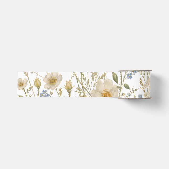 Vintage-Wildblumen-Botanik-Muster Ripsband (Vorderseite)