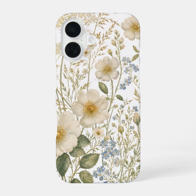 Vintage-Wildblumen-Botanikmuster iPhone 16 Hülle (Rückseite)
