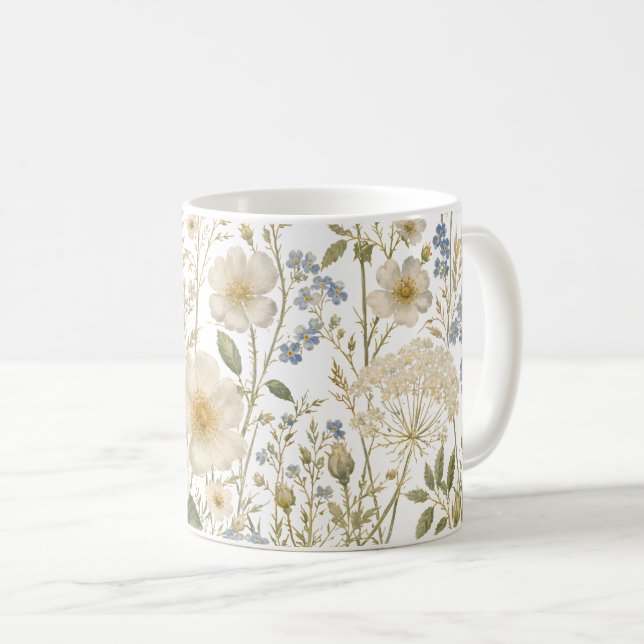 Vintage-Wildblumen-Botanikmuster Kaffeetasse (VorderseiteRechts)