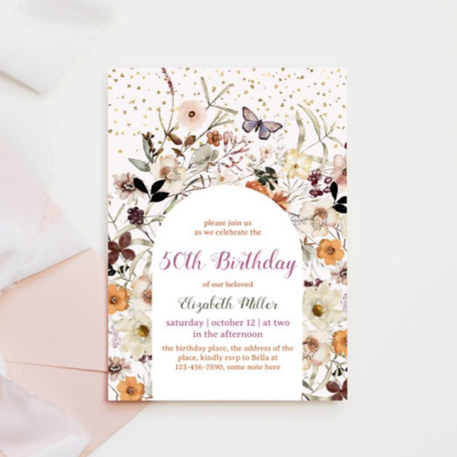 Vintage Wildblumen Botanischer 50. Geburtstag Einladung (Von Creator hochgeladen)