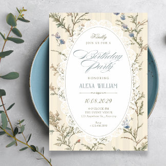 Vintage-Wildblumen-Cottagecore-Geburtstag Einladung