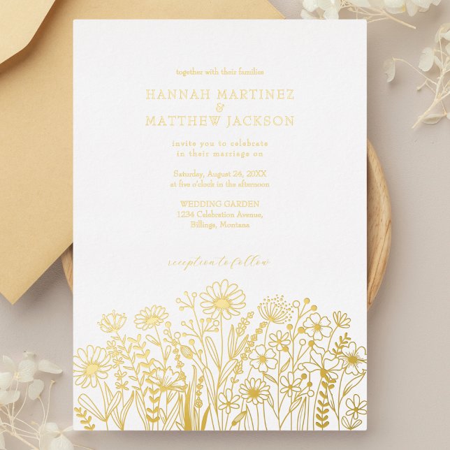 Vintage Wildblumen Elegante Chic-Hochzeit Folieneinladung (Von Creator hochgeladen)