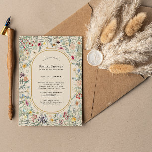 Vintage-Wildblumen-Farn-Beige-Brautjungfernparty Einladung