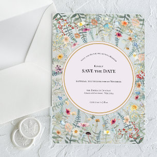 Vintage-Wildblumen-Farn-Lavendel-Save-the-Date Acryleinladungen