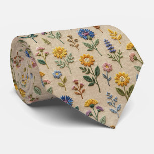 Vintage Wildblumen Faux-Stickerei-Design Krawatte